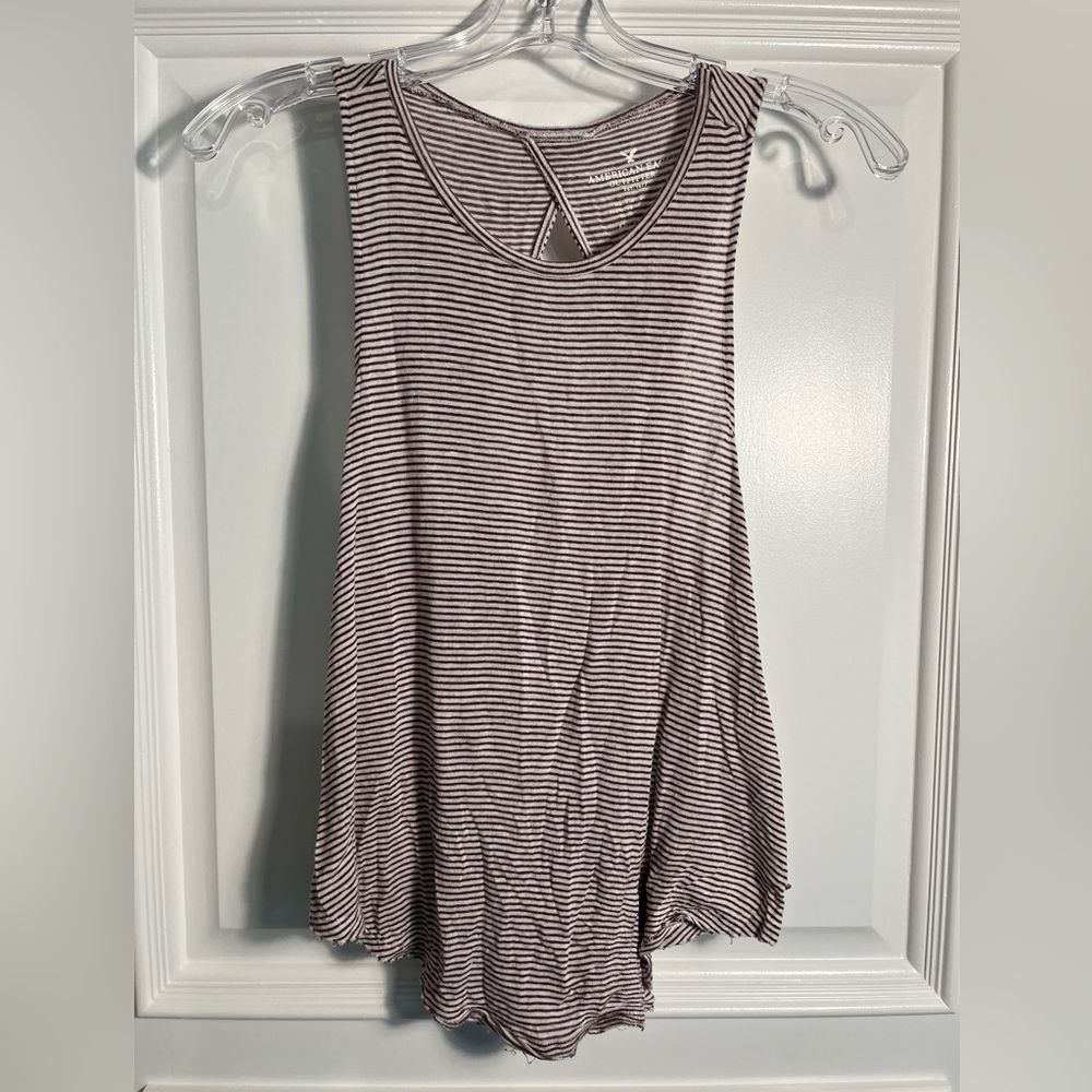 American Eagle - Open-Back Tank Top - White and Maroon Stripes - XS - GUC